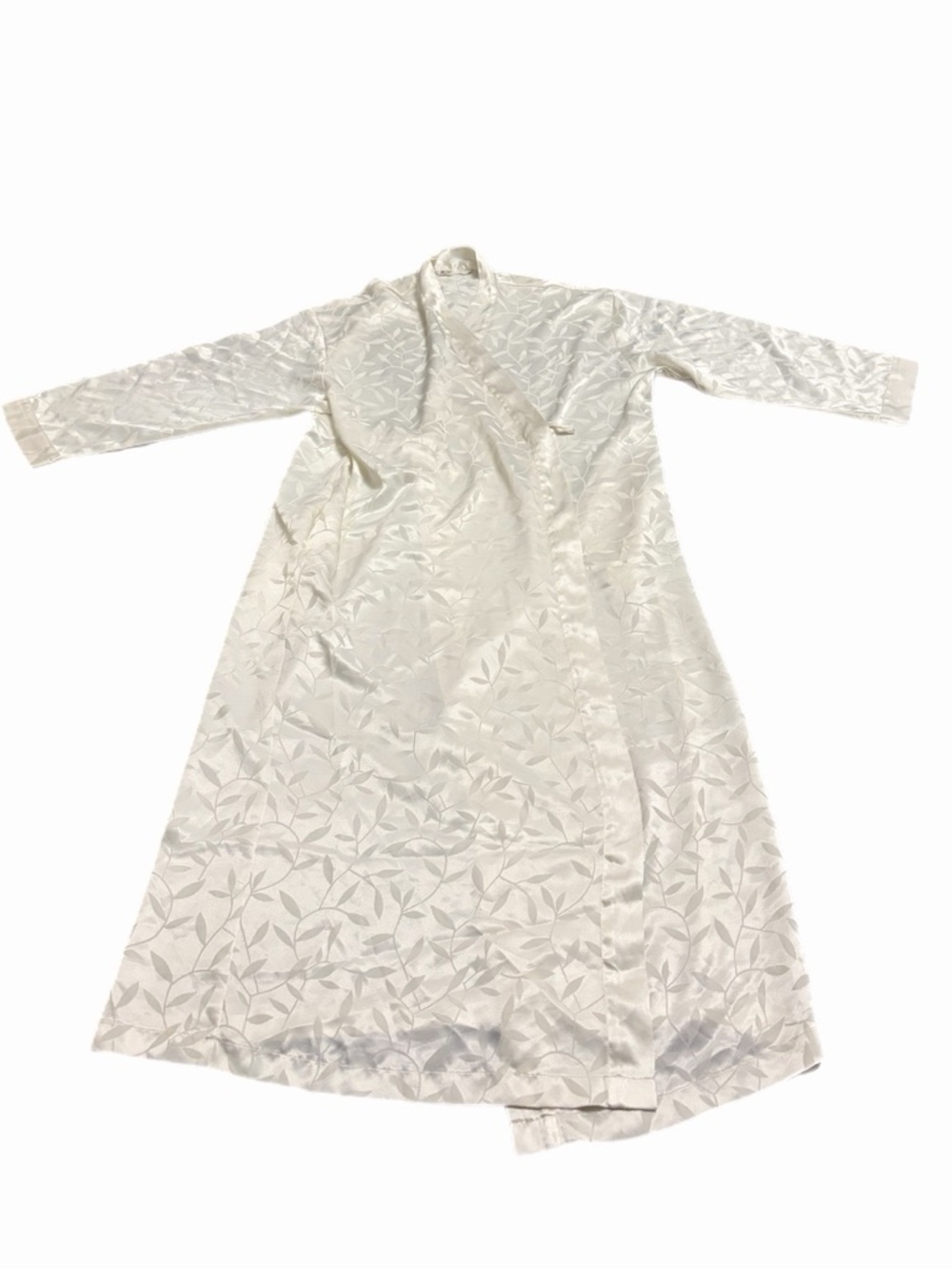 90s/Y2K European Vintage Satin Jacquard Leaf Maxi Robe (Ivory) Size UK 12/14 M/L